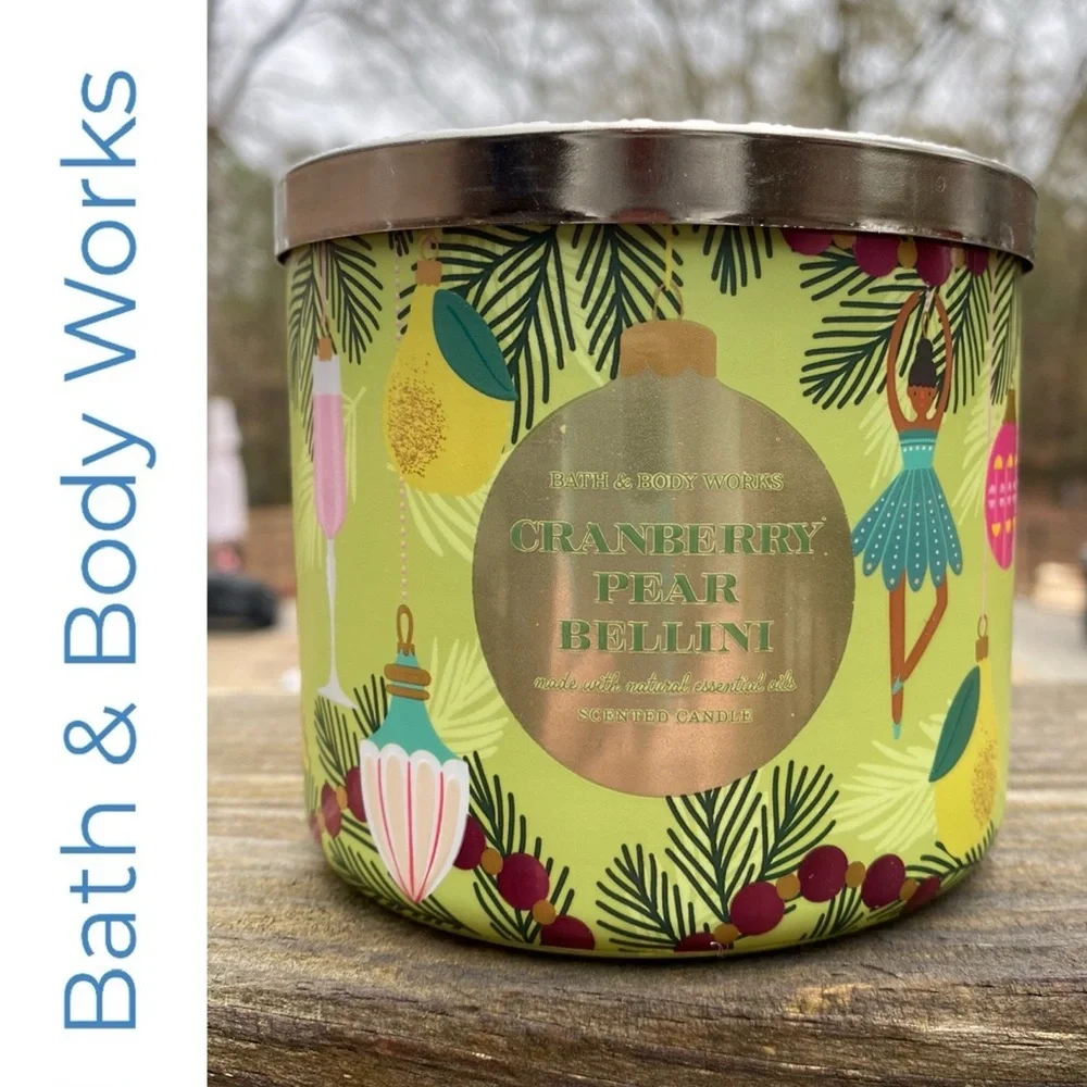 Bath & Body Works Cranberry Pear Bellini 3 Wick Candle With Decorative Lid